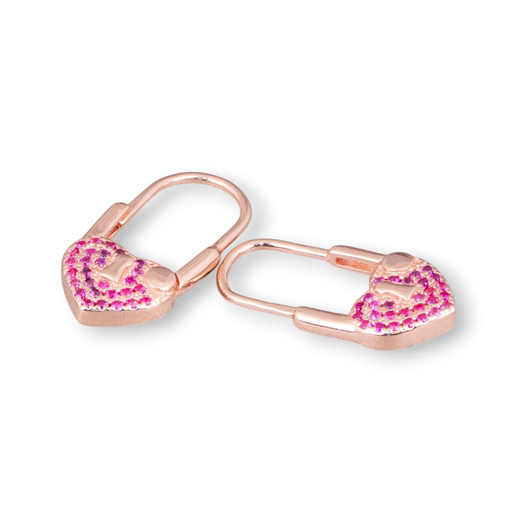 Pendientes Gancho Cerrado Plata 925 Con Circonitas Micropave Con Corazon 10x21mm 2 Pares Oro Rosa Rojo