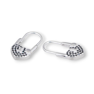 Pendientes De Gancho Cerrado De Plata De Ley 925 Con Micropave De Circonitas Con Corazón 10x21mm 2 Pares De Rodio Negro