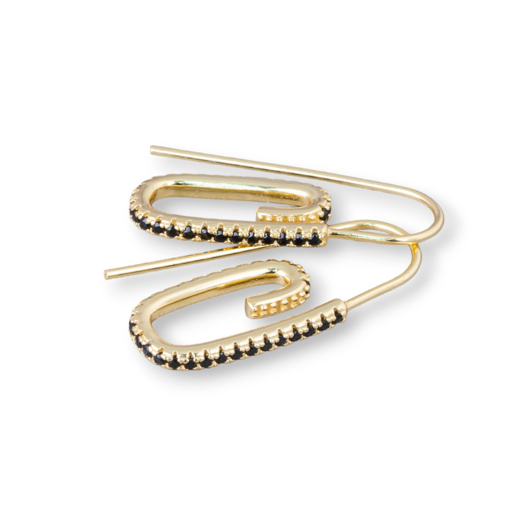 Orecchini Monachella Di Argento 925 Con Zirconi Micropave' 12x28mm 2 Paia Dorato Nero