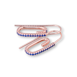 Orecchini Monachella Di Argento 925 Con Zirconi Micropave' 12x28mm 2 Paia Oro Rosa Blu