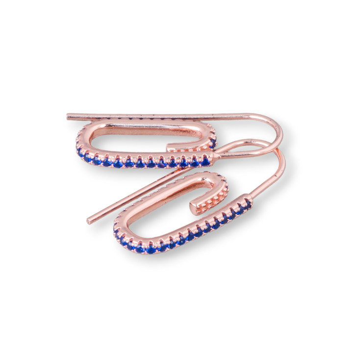 Orecchini Monachella Di Argento 925 Con Zirconi Micropave' 12x28mm 2 Paia Oro Rosa Blu
