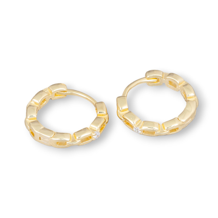 Closed Stud Earrings Of 925 Silver Circle With Sailor Chain 2.8x15.5mm 2 Pairs Golden