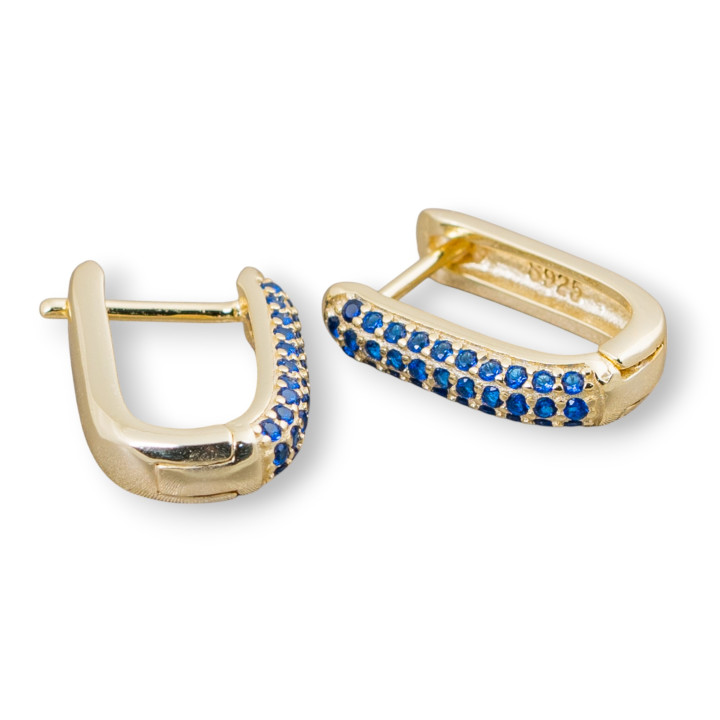 Aretes Cerrados De Plata De Ley 925 Con Circonitas Micropave 11x15mm 2 Pares Azul Dorado