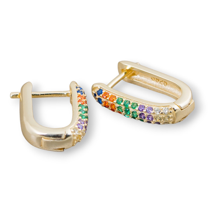 Boucles d'oreilles clous fermées en argent sterling 925 avec zircons micropave 11x15mm 2 paires dorées multicolores