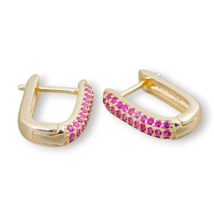 Aretes Cerrados De Plata De Ley 925 Con Circonitas Micropave 11x15mm 2 Pares Rojo Dorado