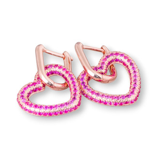 Pendientes De Botón Cerrados De Plata De Ley 925 Con Corazón De Circonitas Micropavé 17x27mm 1 Par De Oro Rosa Rojo