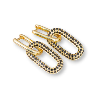 Geschlossene Ohrstecker aus 925er Sterlingsilber mit Zirkonia-Mikropavé, oval, 10 x 30 mm, 1 Paar, golden, schwarz