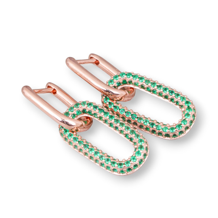 Boucles d'oreilles clous fermées en argent sterling 925 avec ovale de zircons micropave 10x30mm 1 paire or rose vert