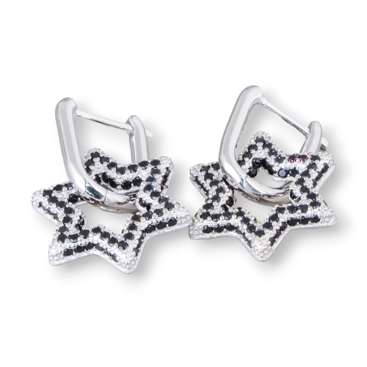 Orecchini Perno Chiuso Di Argento 925 Con Zirconi Micropave' Stella 15,5x25mm 1 Paio Rodiato Nero