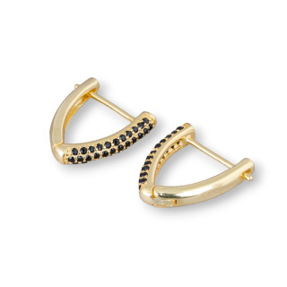 Aretes Cerrados De Plata De Ley 925 Con Triángulo De Circonitas Micropave 14x16mm 2 Pares Dorado Negro