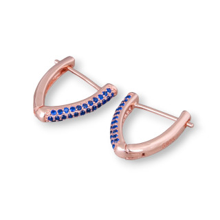 Closed Stud Earrings Of 925 Silver With Micropave' Zircons Triangle 14x16mm 2 Pairs Rose Gold Blue