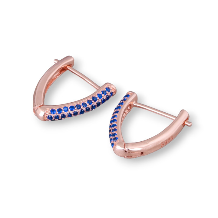 Boucles d'Oreilles Clous Fermées en Argent 925 avec Triangle de Zircon Micropave 14x16mm 2 Paires Or Rose Bleu