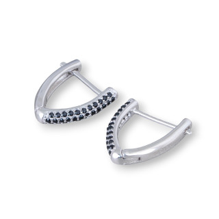 Closed Stud Earrings Of 925 Silver With Micropave' Zircons Triangle 14x16mm 2 Pairs Black Rhodium Plated