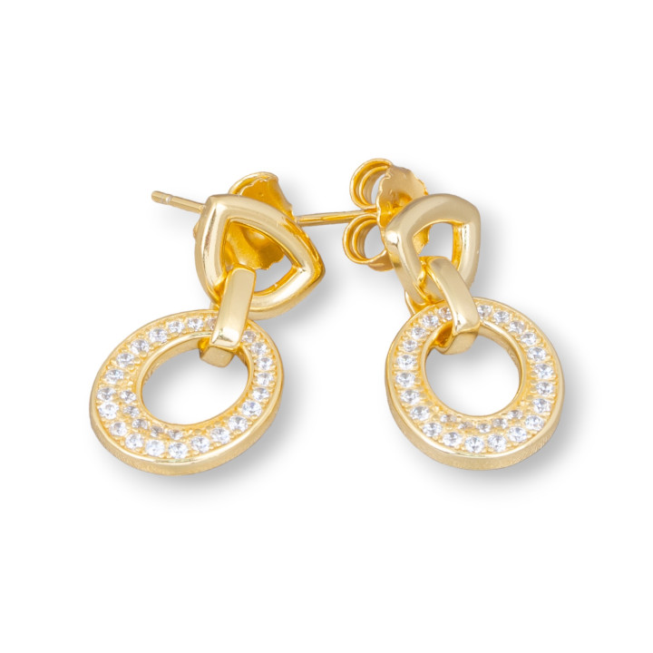 Boucles d'Oreilles Tiges Argent 925 Avec Zircons Micropave 11x20mm 2 Paires Doré