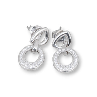 925 Silver Stud Earrings With Micropave' Zircons 11x20mm 2 Pairs Rhodium Plated