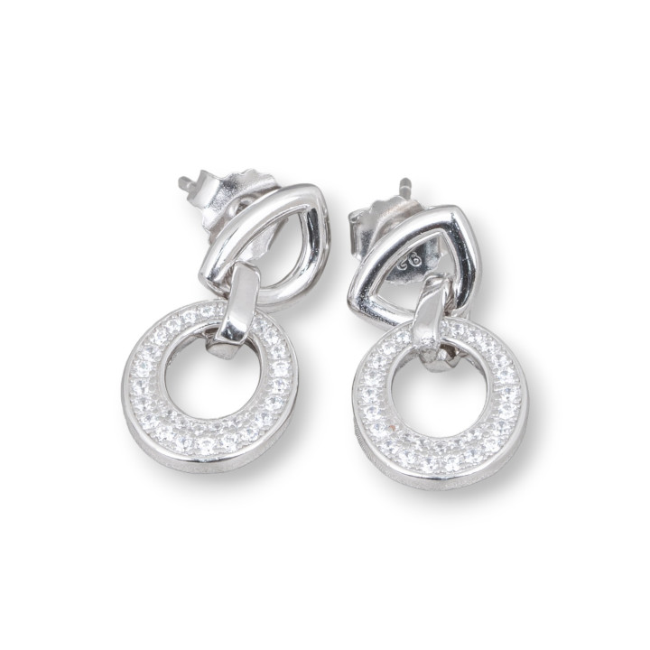 Aretes de Plata de Ley 925 con Micropave de Circonitas 11x20mm 2 Pares de Rodio