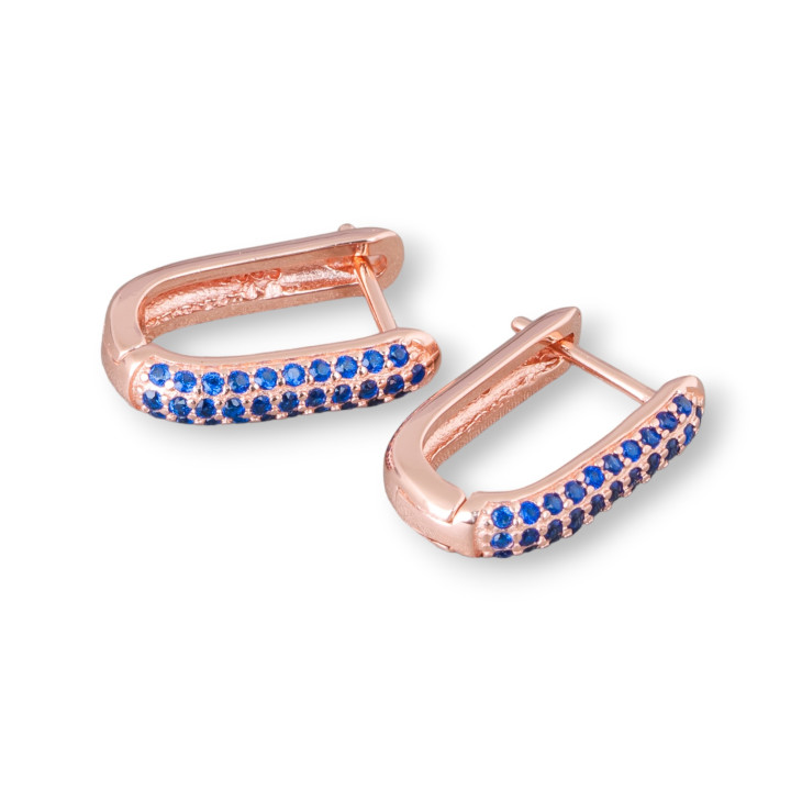 Boucles d'oreilles clous fermées en argent sterling 925 avec zircons micropave 11x15mm 2 paires or rose bleu
