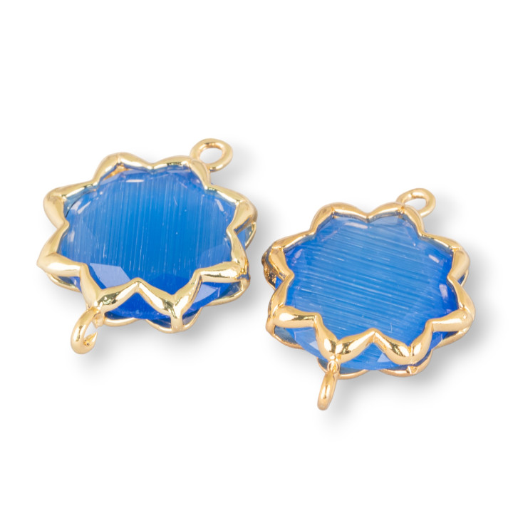 Conector de componente de latón ojo de gato Estrella de la mañana 16 mm 8 piezas Azul claro