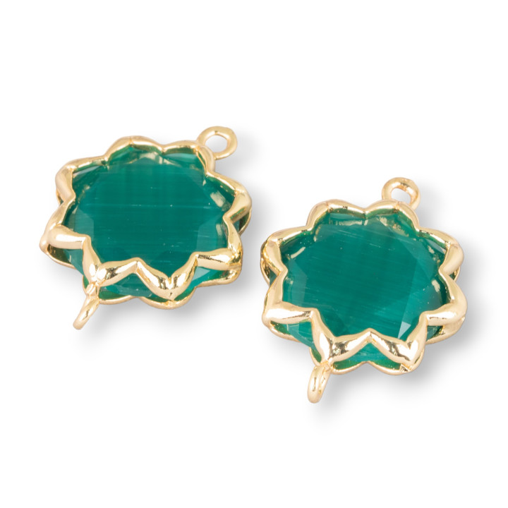 Connettore Componente Di Ottone Con Occhio Di Gatto Stella Del Mattino 16mm 8pz Verde Smeraldo