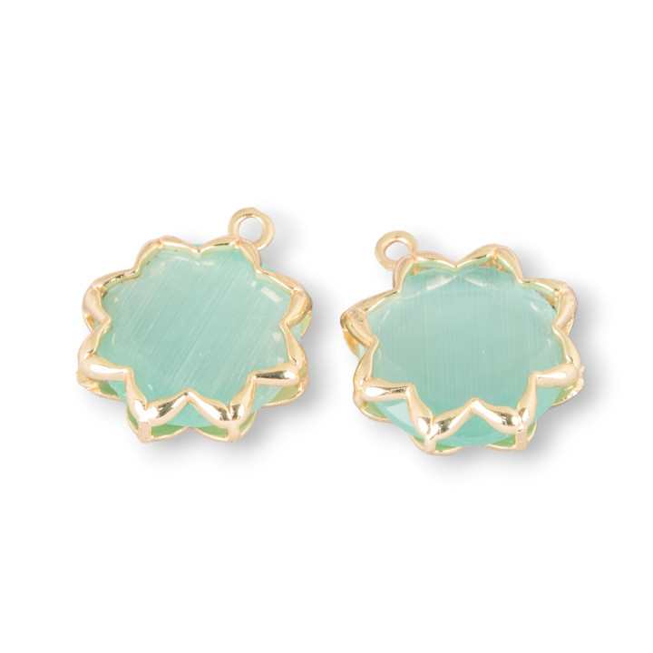 16mm Cat Eye Cabochon Anhänger Komponente mit 1 Ring 8pcs Aqua