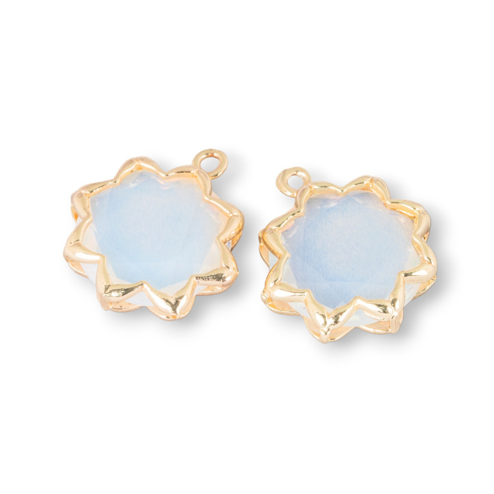 Componente Pendente Cabochon Incastonato Di Occhio Di Gatto 16mm Con 1 Anellino 8pz Bianco