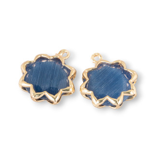 Composant pendentif cabochon oeil de chat de 16 mm avec 1 anneau bleu saphir de 8 pièces