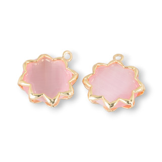 Κρεμαστό Σετ Εξαρτημάτων Cabochon με Γατίσιο Μάτι 16mm με 1 Δαχτυλίδι 8τμχ Ροζ