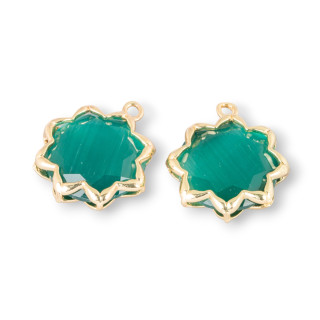 16 mm Cat Eye Cabochon Anhänger Komponente mit 1 smaragdgrünen 8pz Ring