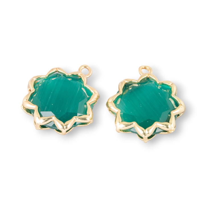 Componente colgante de cabujón de ojo de gato de 16 mm con 1 anillo verde esmeralda de 8 piezas