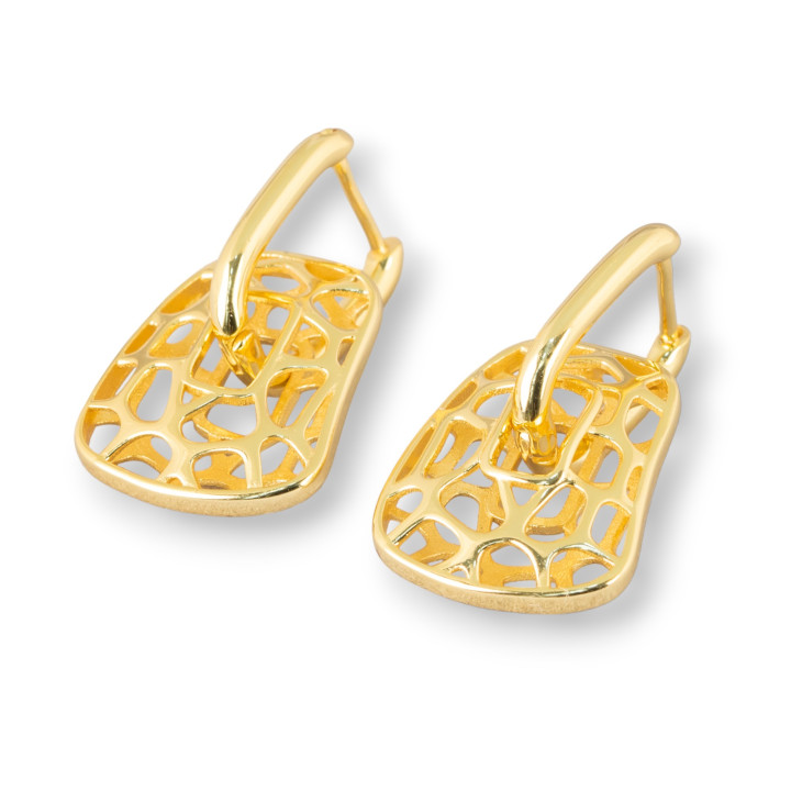 Boucles d'Oreilles Clous Fermées Argent 925 15x26mm 1 Paire Doré