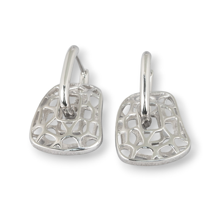 925 Silver Closed Stud Earrings 15x26mm 1 Pair Rhodium Plated