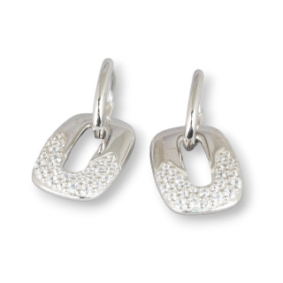Aretes Cerrados De Plata De Ley 925 Con Circonitas MicroPave 13x25mm 1 Par De Rodio