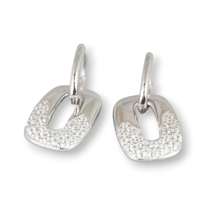 Aretes Cerrados De Plata De Ley 925 Con Circonitas MicroPave 13x25mm 1 Par De Rodio