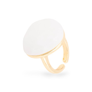 Anello Regolabile in Bronzo Dorato Collezione ELEN con Occhio Di Gatto Cuore Sfaccettato 23mm  Agata Bianca | Gioiello Artigian