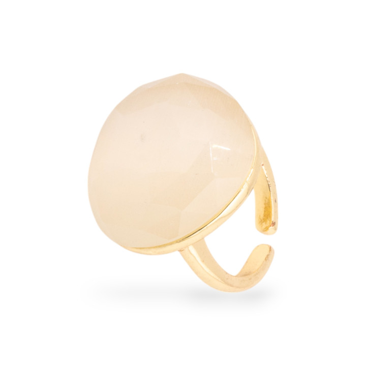 Bronzering mit facettiertem Katzenauge Herz 23mm verstellbare Größe transparent weiß