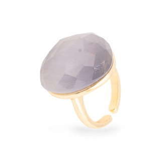 Anello Regolabile in Bronzo Dorato Collezione ELEN con Occhio Di Gatto Cuore Sfaccettato 23mm  Grigio | Gioiello Artigianale Do