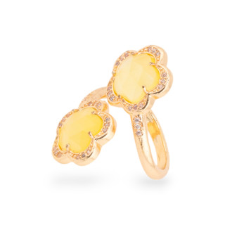 Anello Di Bronzo Con Occhio Di Gatto Doppio Fiore Sfaccettato 15mm Misura Regolabile Giallo