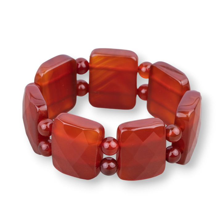 Bracelet Pierres Précieuses Barres 28mm Cornaline Rectangle Facette 28x23mm Intense