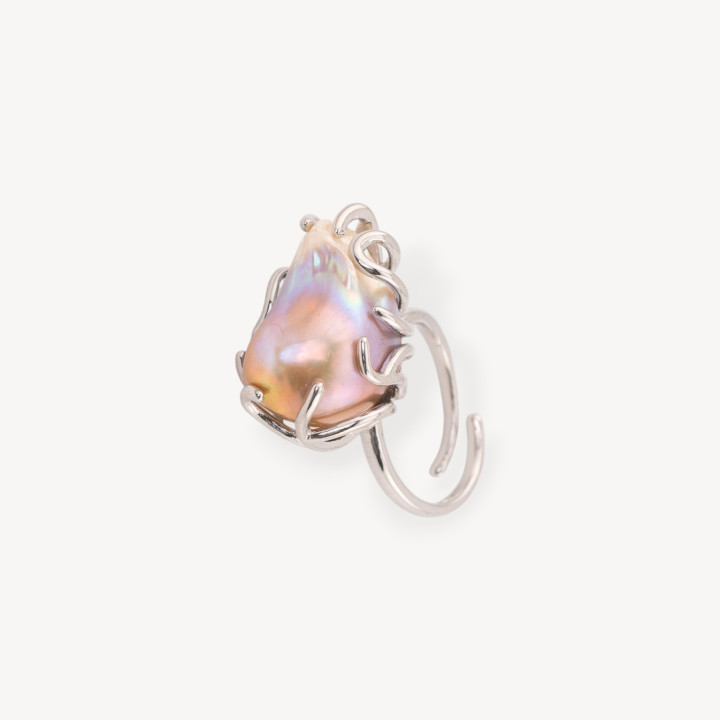 Bronze Ring With Baroque River Pearls Adjustable Size 20-34mm Rhodium Plated