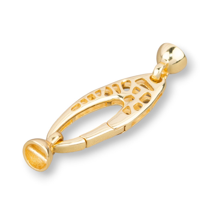 Chiusura Di Argento 925 10x38mm Ovale Forato Con Coppette Da 6mm 2pz Dorato