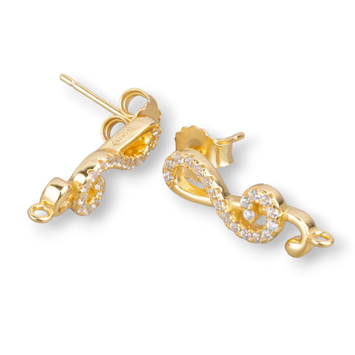 Base Per Orecchini Di Argento 925 A Perno Con Zirconi Chiave Di Violino 6,5x18mm 2 Paia Dorato