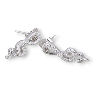 Ohrstecker aus 925er Sterlingsilber, Basis mit Zirkonen, Violinschlüssel, 6,5 x 18 mm, 2 Paar, Rhodium