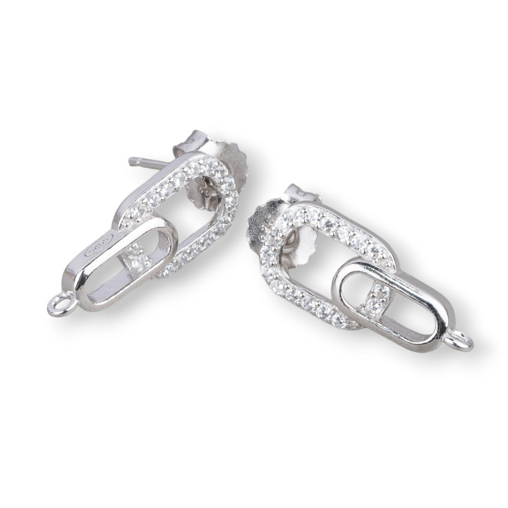 Base Para Pendientes De Plata 925 Pin Con Circonitas Micropave '8x18mm 2 Pares Rodio