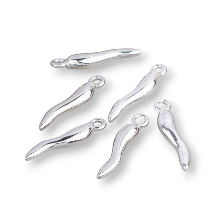 Colgantes de Plata de Ley 925 Cuerno de la Suerte 3x18mm 6pcs Rodio