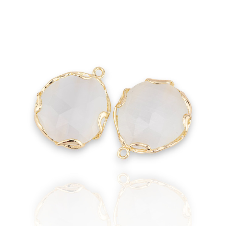 Ανώμαλο Cat's Eye Ορειχάλκινο Σύνδεσμο 24mm 4τμχ Λευκό