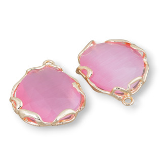 Unregelmäßiger Messing-Komponentenverbinder mit Katzenauge 24 mm, 4 Stück, goldenes Rosa