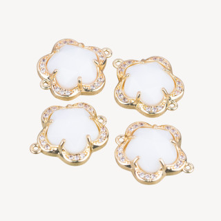 Verbindungsstück aus Messing mit eingebetteter Blume in Katzenauge, 5 Blütenblätter, 14 mm, 8 Stück, mit 2 Ringen aus weißem Ach