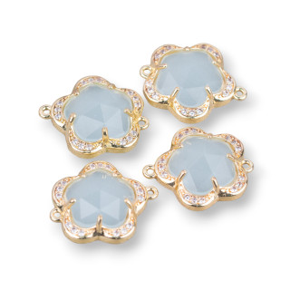 Conector de componente de latón con flor incrustada de ojo de gato 5 pétalos 14 mm 8 piezas con 2 anillos de hielo