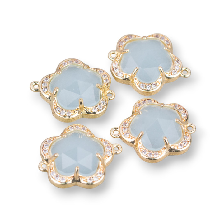 Conector de componente de latón con flor incrustada de ojo de gato 5 pétalos 14 mm 8 piezas con 2 anillos de hielo