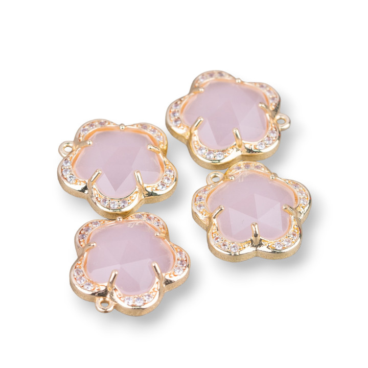 Cat Eye Laiton Pendentif Composant Ensemble Fleur 5 Pétales 14mm 8pcs Avec 1 Anneau Rose